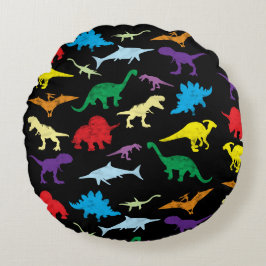 Almofada Redonda Dinossauros Coloridos Padrão Infantil Aquarela