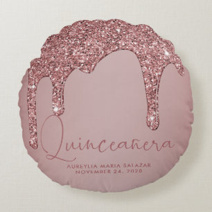 Almofada Redonda Disjuntores Glitter Dourados com Rosa de Quic Quin