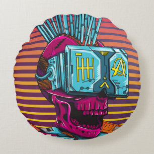 Almofada Redonda Disquete Cyberpunk de Realidade Virtual CyberSkull