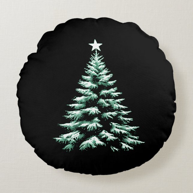 Almofada Redonda Distressed Christmas Tree Green Peppermint Stripes (Frente)