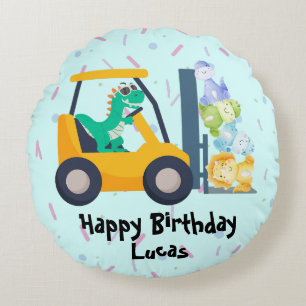 Almofada Redonda Diversão de trator de dino Truck Birthday