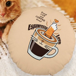 Almofada Redonda Divertido Rústico Boho Café Amante de Gatos Bege A