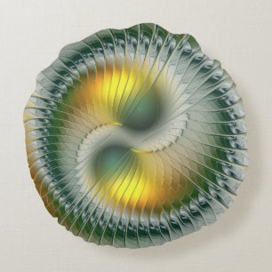 Almofada Redonda Do abstrato verde do amarelo de Yin Yang Fractal