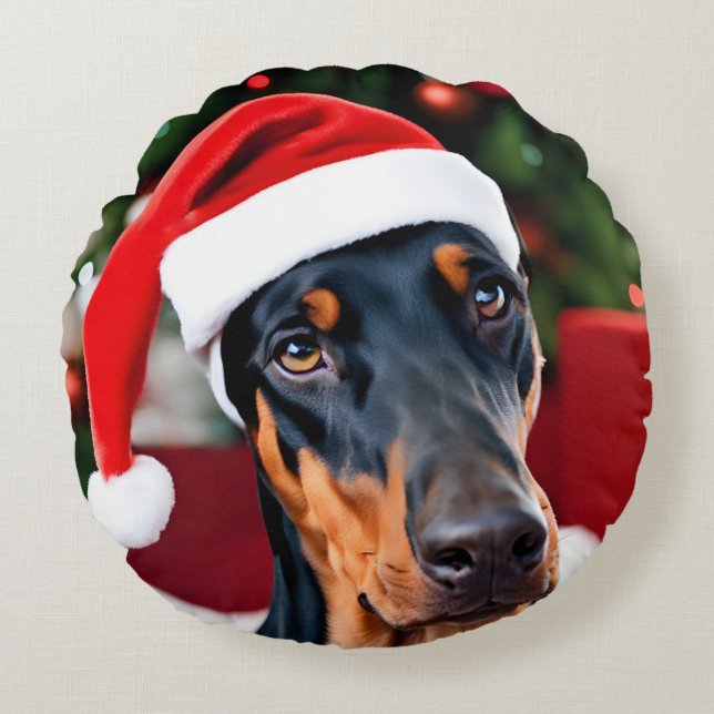 Almofada Redonda Doberman Christmas (Frente)
