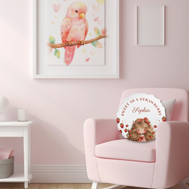 Almofada Redonda Doce Como Garota De Morango Feliz Festa De Anivers (Criador carregado)