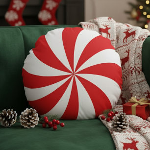 Almofada Redonda Doce de Hortelã com Redemoinho Vermelho Natal Féri