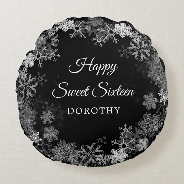 Almofada Redonda Doce Dezesseis Presentes de inverno Floco de neve (Frente)