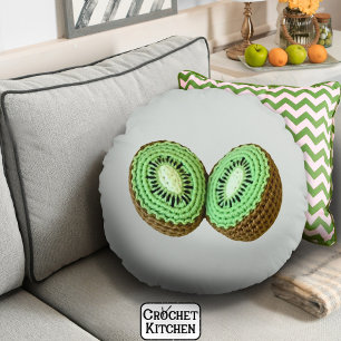 Almofada Redonda Doce Fruta Mínima Verde de Crochet Kiwi Moderna