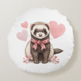 Almofada Redonda Doce Furão Kawaii Corações Rosa
