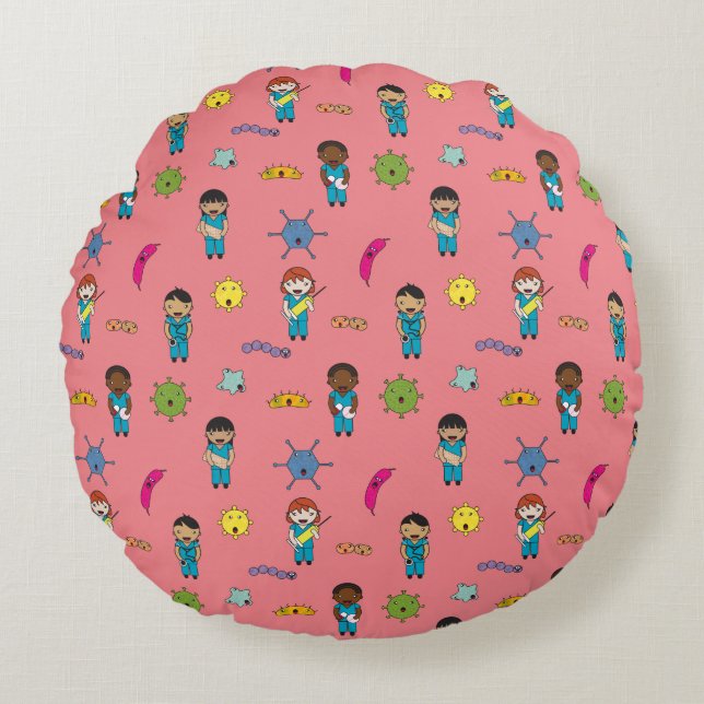 Almofada Redonda Doces e Enfermeiros de Combate Multicultural (Frente)