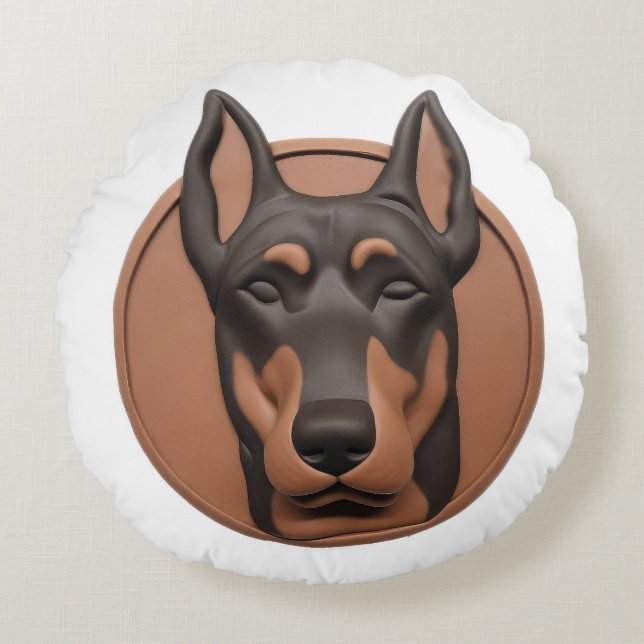Almofada Redonda Dog 3D Doberman Inscrito (Frente)