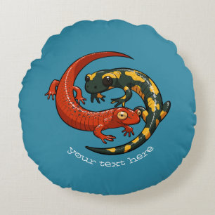 Almofada Redonda Dois Cartoon Amigos Salamander Smiling Enrelaçados
