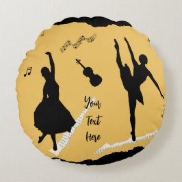 Almofada Redonda Dois dançarinos de Balé e música em cor bege de Ou