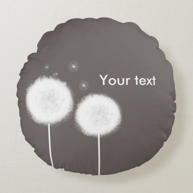 Almofada Redonda Dois Dandelions Taupe Russo Casa (Frente)