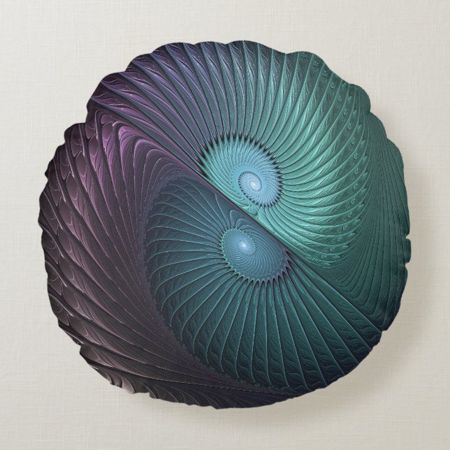 Almofada Redonda Dois Espirais Coloridos Arte Fractal Moderna Abstr (Frente)