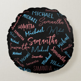 Almofada Redonda Dois nomes casal padrão monograma rosa claro azul