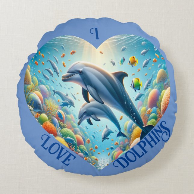 Almofada Redonda Dolphin Love Personalizável (Frente)