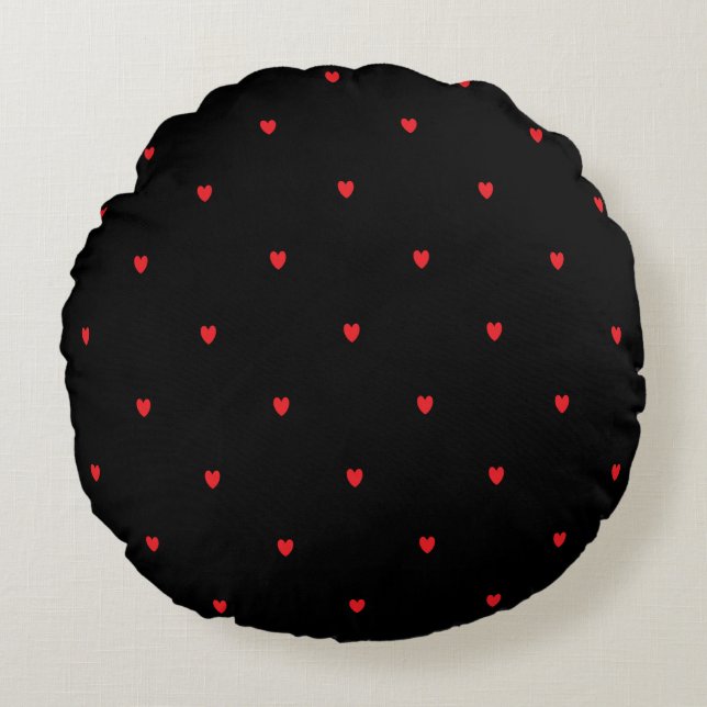 Almofada Redonda Doodle Heart Patterns Red Black Custom Lovely (Frente)