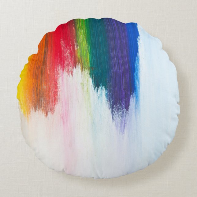 Almofada Redonda Dor de abstrato amarelo, laranja, vermelha, verde  (Frente)