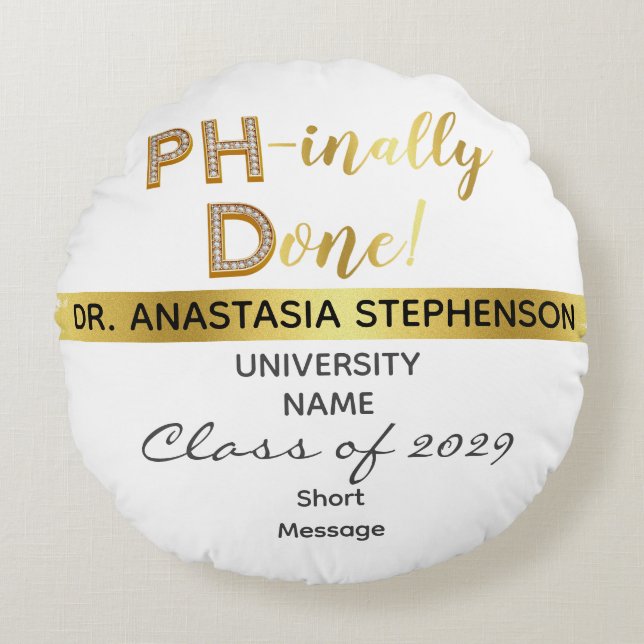 Almofada Redonda Dourada Festa de Licenciação de Doutorado (Frente)