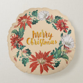 Almofada Redonda Dourada Flower Wreath de Natal em Beige