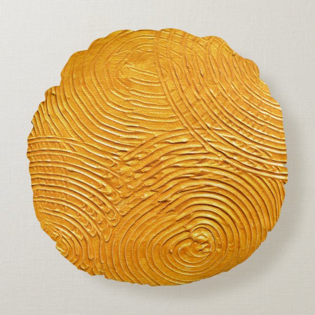 Almofada Redonda Dourada superfície texturizada, fundo do ouro, tin (Frente)