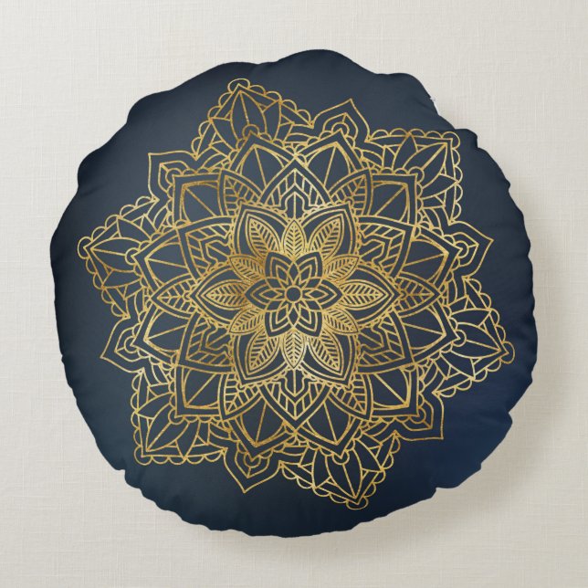 Almofada Redonda Dourado Mandala (Verso)