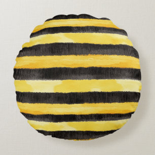 Almofada Redonda Dourado preto Abelha Stripes Manteiga Xadrez Amare