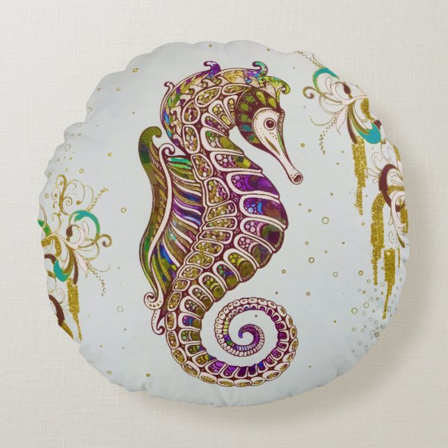 Almofada Redonda Dourado Verão Arco-Arco-Arco-Marinho Glitter (Frente)