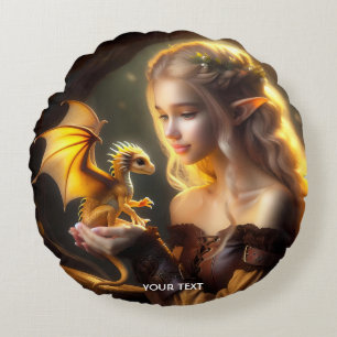 Almofada Redonda Dragão Amarelo Fantasy