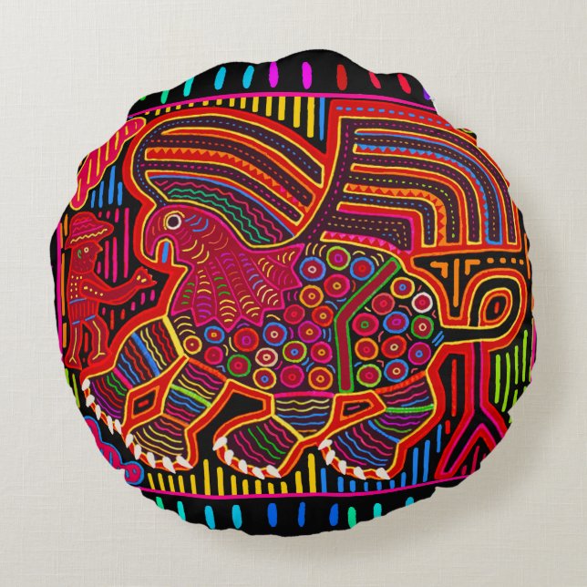 Almofada Redonda Dragão Amigável Mola Kuna (Verso)