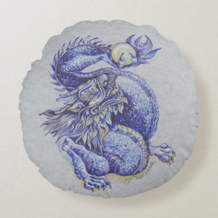 Almofada Redonda Dragão Azul