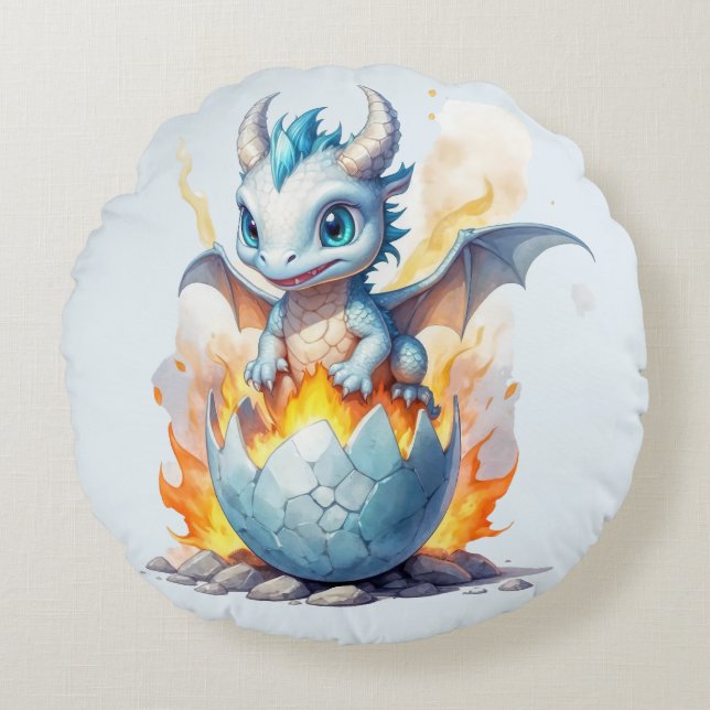 Almofada Redonda Dragão Azul Caprichoso Frostfire (Frente)