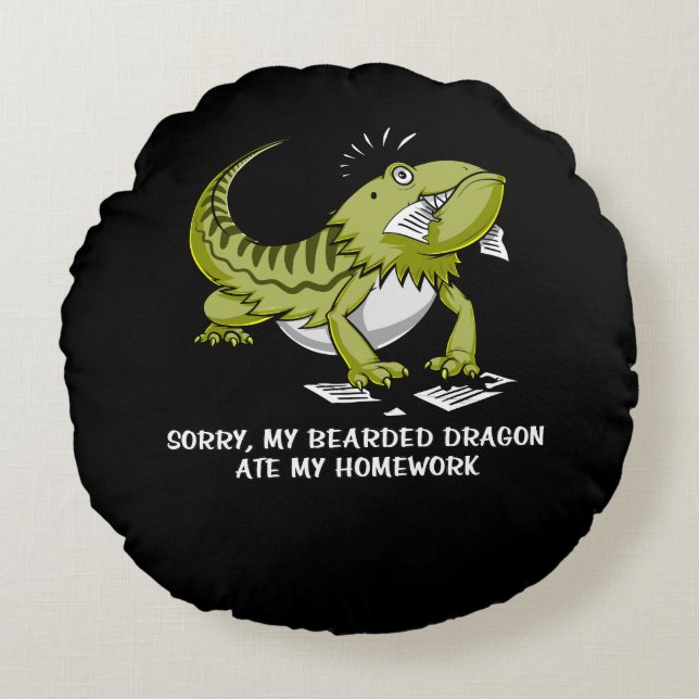 Almofada Redonda Dragão Carborado Comeu Meu Estudante De Casa Lizar (Frente)