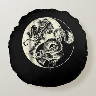 Almofada Redonda Dragão Com Tatuagem De Tigre YIN E Yang Beast Fig