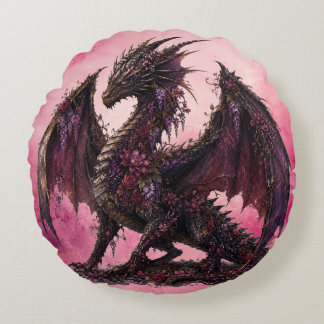 Almofada Redonda Dragão Flor | Dragão de Fantasia Botânica