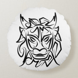 Almofada Redonda Dragão Tribal Negro e Branco