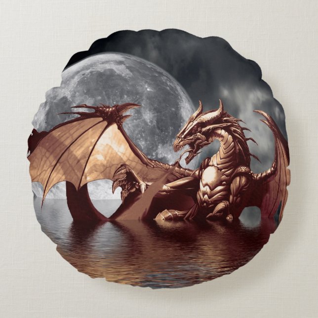 Almofada Redonda Dragon & Moon Fantasy Mythic (Frente)