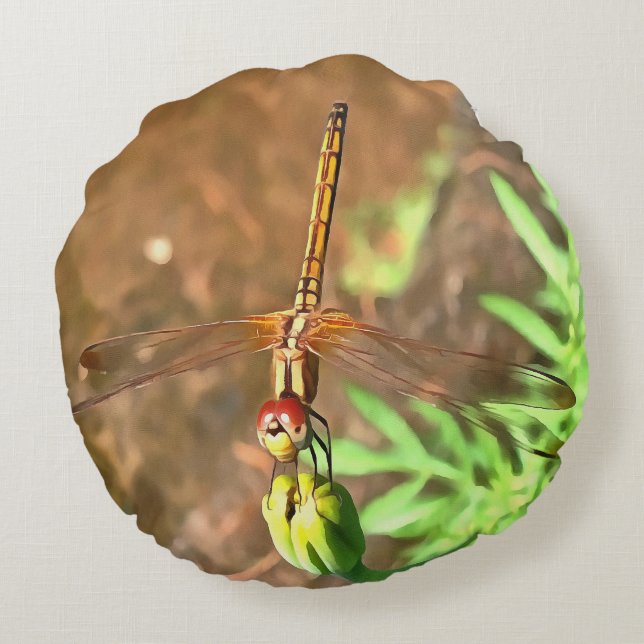 Almofada Redonda Dragonfly Artística Descendo Na Cabeça Da Flor (Verso)