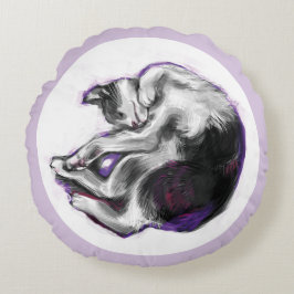 Almofada Redonda Dreaming cat Sleeping Hand Drawn Realistic Art.