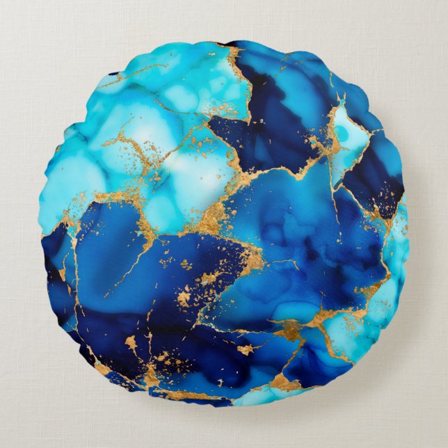 Almofada Redonda Dreamy Blue inks and Gold (Frente)