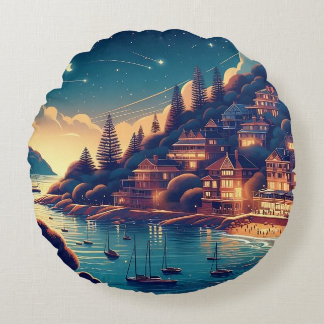 Almofada Redonda Dreamy Coastal Night (Frente)