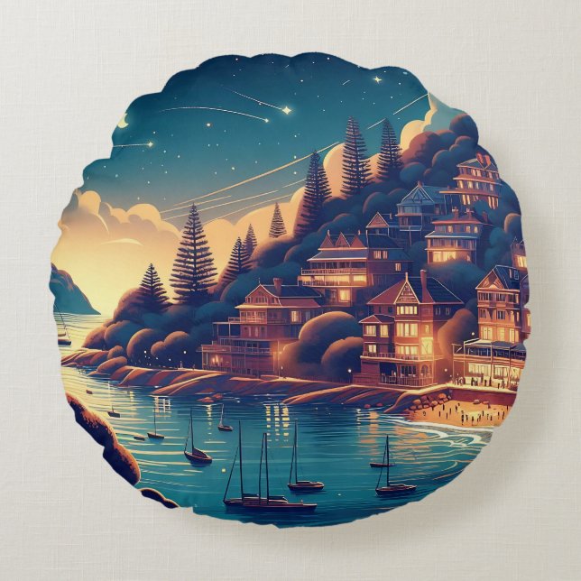 Almofada Redonda Dreamy Coastal Night (Frente)