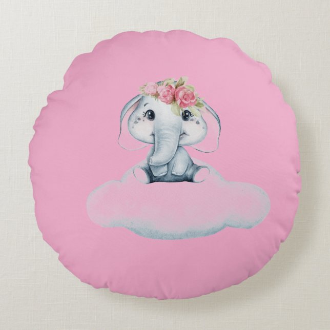 Almofada Redonda Dreamy Days com Rosie, o Elefante (Frente)