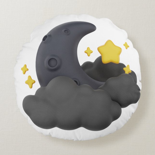 Almofada Redonda Dreamy Night Sky Pillow  Moon, Stars and Clouds  (Frente)