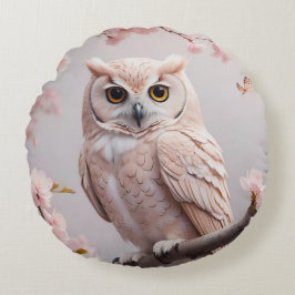 Almofada Redonda Dreamy Pink Cherry Blossoms Owl