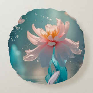 Almofada Redonda Dreamy Pink Lotus and Butterfly in Aqua Water