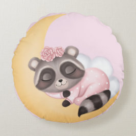 Almofada Redonda Dreamy sobre o Chá de fraldas Moon Raccoon Girl
