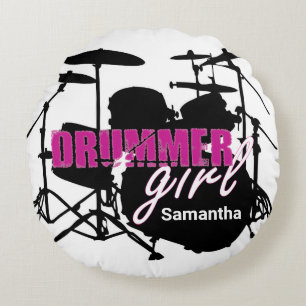 Almofada Redonda Drummer Girl First Name Grunge Purge com Texto Ro