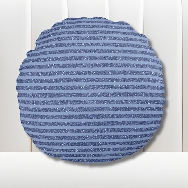 Almofada Redonda Dusky Indigo Glitter Style Horizontal Stripes (Criador carregado)